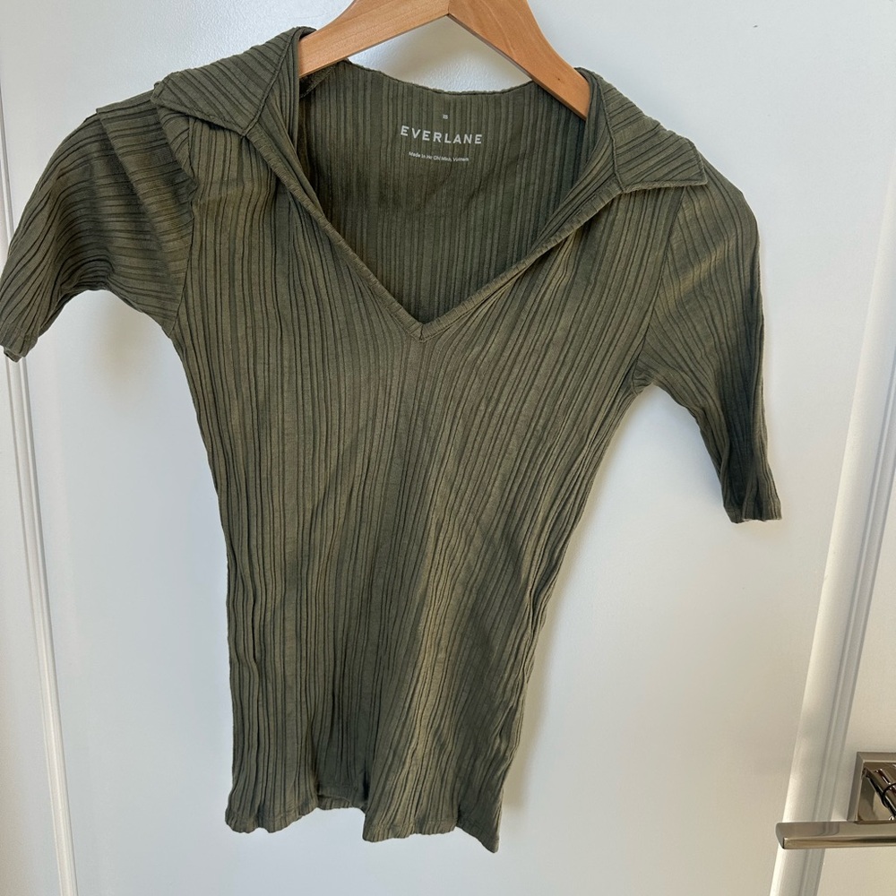 Everlane ribbed collared top, XS
